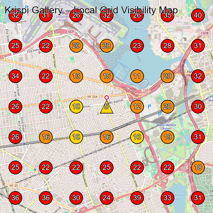 Krispi Gallery GeoGrid visibility map for Clothing Store in Corona